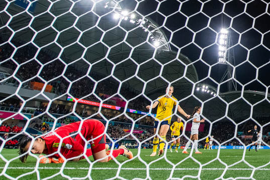 Goalkeeper Zecira Musovic of Sweden celebrates with