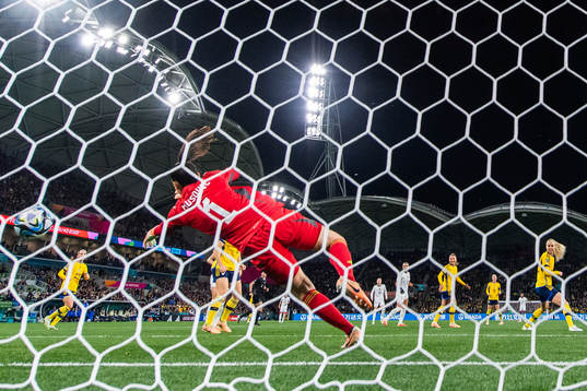 Goalkeeper Zecira Musovic of Sweden with a save