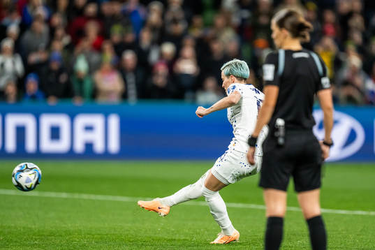 Megan Rapinoe of USA misses a penalty shot
