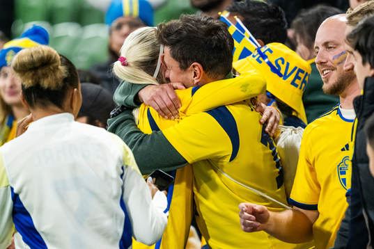 Amanda Ilestedt of Sweden hugs her boyfriend Rainer Müller
