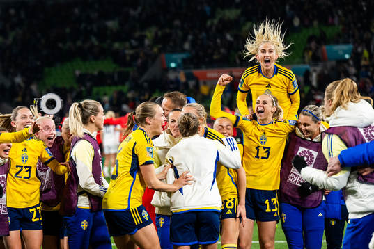 Sofia Jakobsson and Amanda Ilestedt of Sweden celebrate