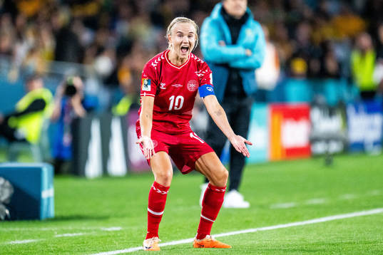 Pernille Harder of Denmark reacts