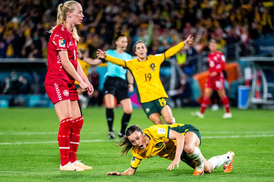 Amalie Vaansgaard of Denmark looks dejected and Hayley Raso