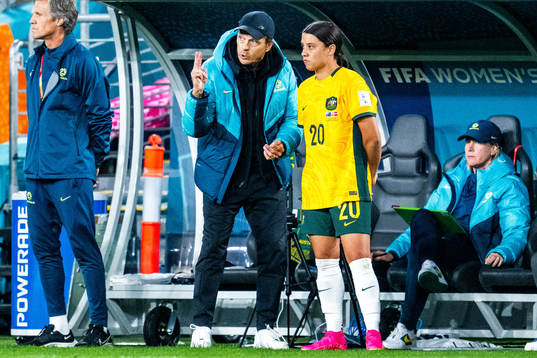 Head coach Tony Gustavsson and Sam Kerr of Australia