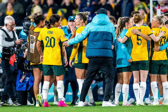 Sam Kerr, Steph Catley and Head coach Tony Gustavsson of