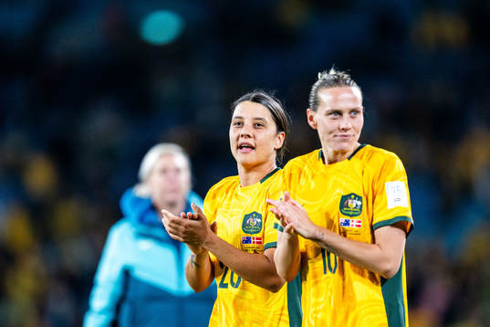Sam Kerr and Emily van Egmond of Australia celebrate