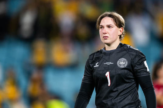 goalkeeper Lene Christensen of Denmark looks dejected