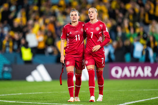 Katrine Veje and Sanne Troelsgaard of Denmark look dejected