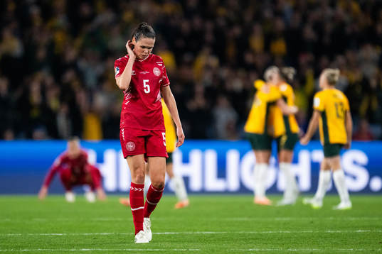 Simone Boye of Denmark looks dejected