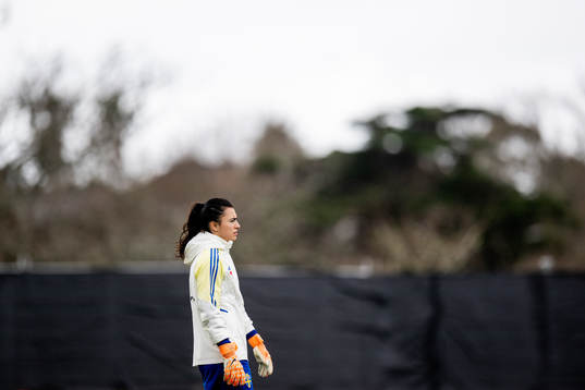 Goalkeeper Zecira Musovic of Sweden at a training session