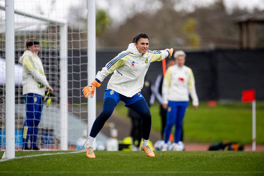 Goalkeeper Zecira Musovic of Sweden at a training session