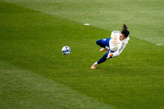 Goalkeeper Zecira Musovic of Sweden at a training session
