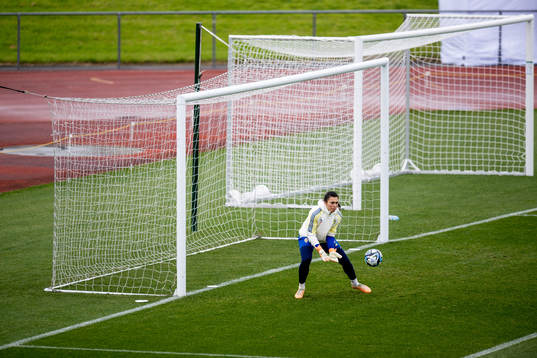 Goalkeeper Zecira Musovic of Sweden at a training session