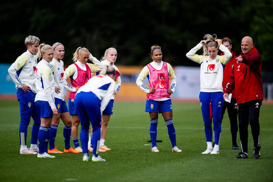 Players of Sweden at a training session