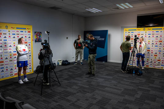 Hanna Bennison and Rebecka Blomqvist of Sweden at a press