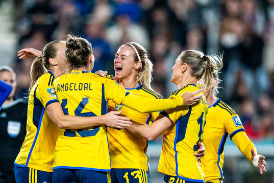 Amanda Ilestedt of Sweden celebrates with team
