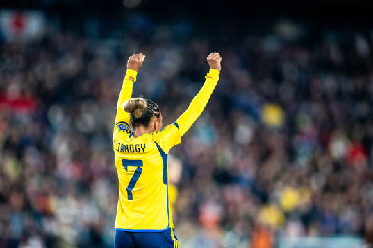 Madelen Janogy of Sweden celebrates