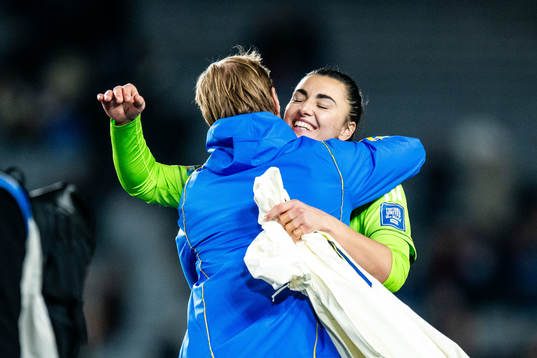 Goalkeeper Zecira Musovic of Sweden celebrates