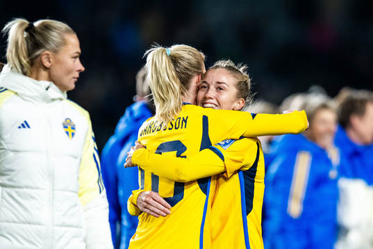 Sofia Jakobsson and Filippa Angeldahl of Sweden celebrates