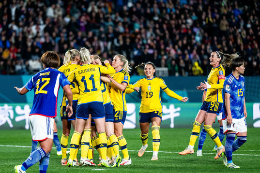 Amanda Ilestedt of Sweden celebrates with team