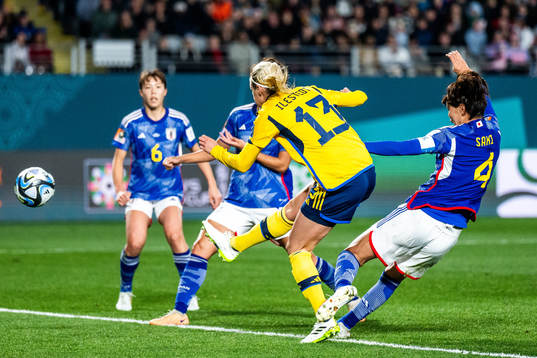 Amanda Ilestedt of Sweden scores 0-1 and Saki Kumagai of