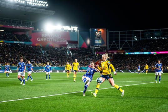 Risa Shimizu of Japan and Stina Blackstenius of Sweden