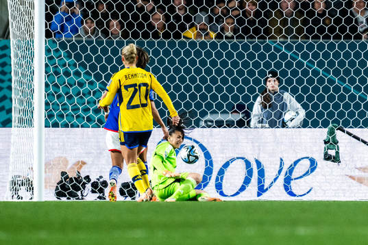 Goalkeeper Zecira Musovic of Sweden in pain