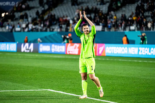 Goalkeeper Zecira Musovic of Sweden celebrates