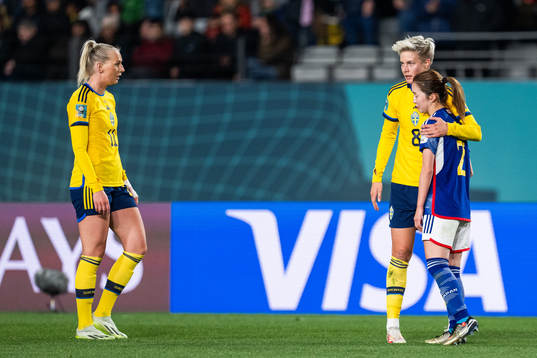 Stina Blackstenius and Lina Hurtig of Sweden console Risa