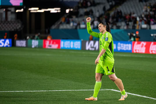 Goalkeeper Zecira Musovic of Sweden celebrates