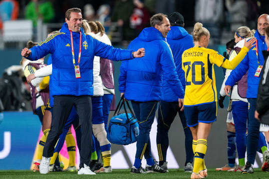 Coordinator Magnus Andersson of Sweden celebrates