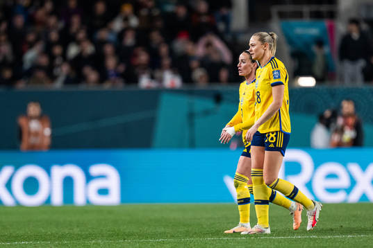 Kosovare Asllani and Fridolina Rolfö of Sweden are