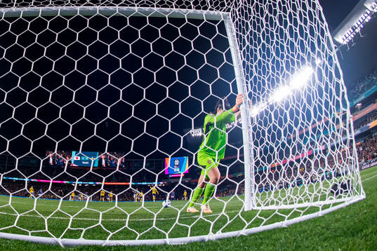 Goalkeeper Zecira Musovic of Sweden stretches