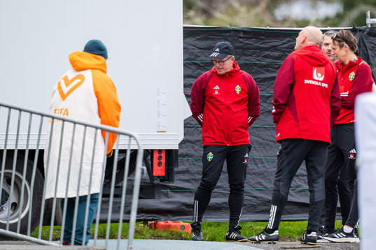goalkeeper coach Leif Troedsson watches the kit truck of