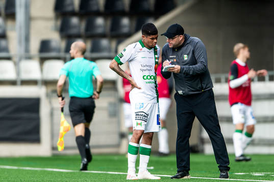Varbergs Luke Le Roux och tränare Martin Skogman