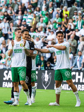 Hammarbys Adi Nalic, målvakt Oliver Dovin och Jusef Erabi