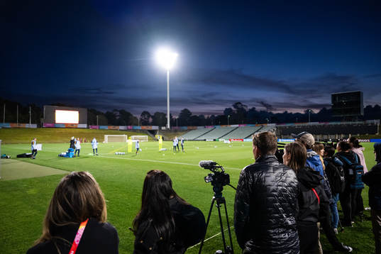 Journalists watch players of the Spanish women's national