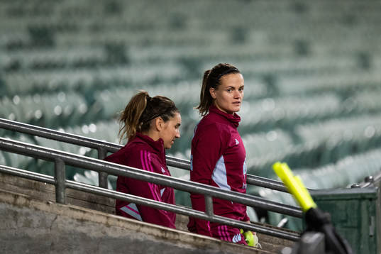 Mariona Caldentey and Irene Paredes of the Spanish women's