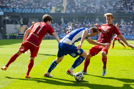 Djurgårdens Oliver Berg och Hampus Finndell mot IFK