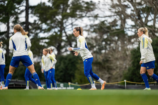 Kosovare Asllani and Rebecka Blomqvist of the Swedish