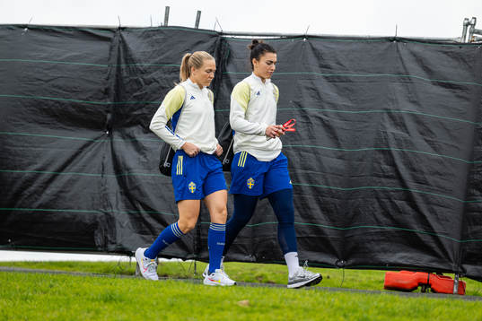 Magdalena Eriksson and goalkeeper Zecira Musovic of the