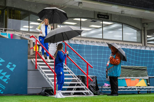 Kosovare Asllani and Fridolina Rolfö of the Swedish