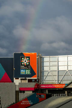 A rainbow is seen over Eden Park