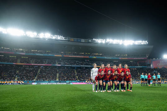 Starting eleven of Spain line up for a photo