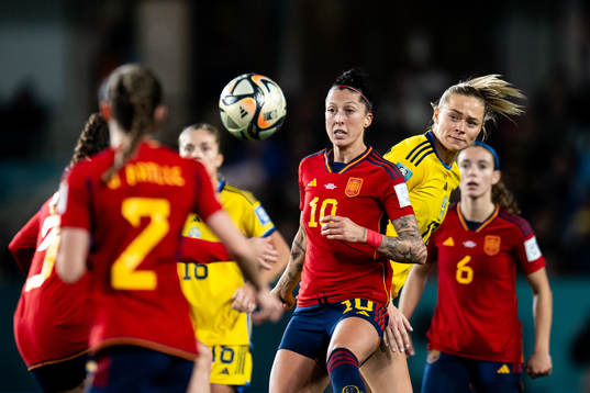 Jennifer Hermoso of Spain and Fridolina Rolfö of Sweden