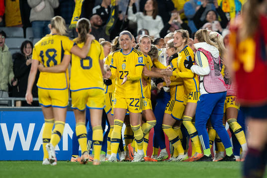 Rebecka Blomqvist of Sweden celebrate with teammates