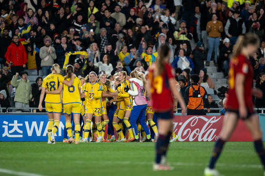 Rebecka Blomqvist of Sweden celebrate with teammates