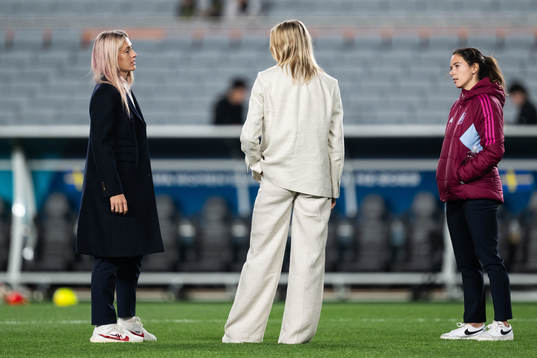 Alexia Putellas and Aitana Bonmati of Spain and Fridolina