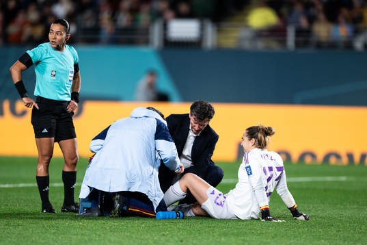 Goalkeeper Cata Coll of Spain in pain