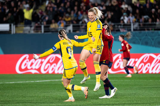 Rebecka Blomqvist of Sweden celebrates with  Kosovare